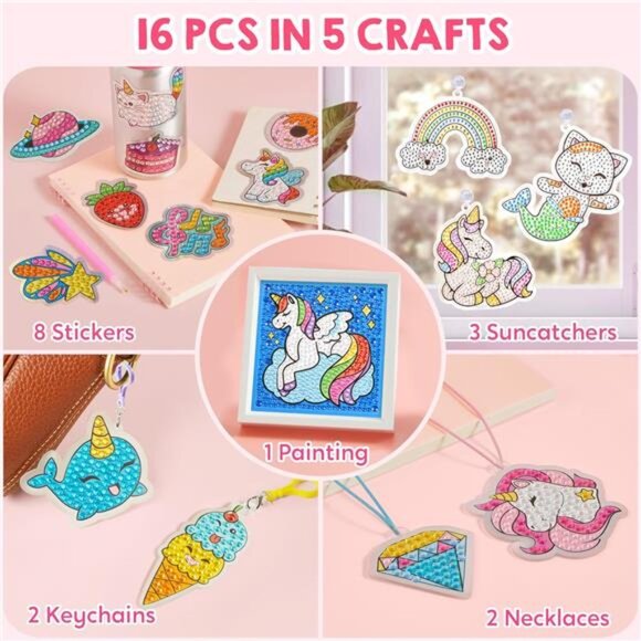 16 Projects Gem Painting, Kids Diamond Gem Painting Kit with 5D Gem, Arts& Craft - Picture 3 of 7